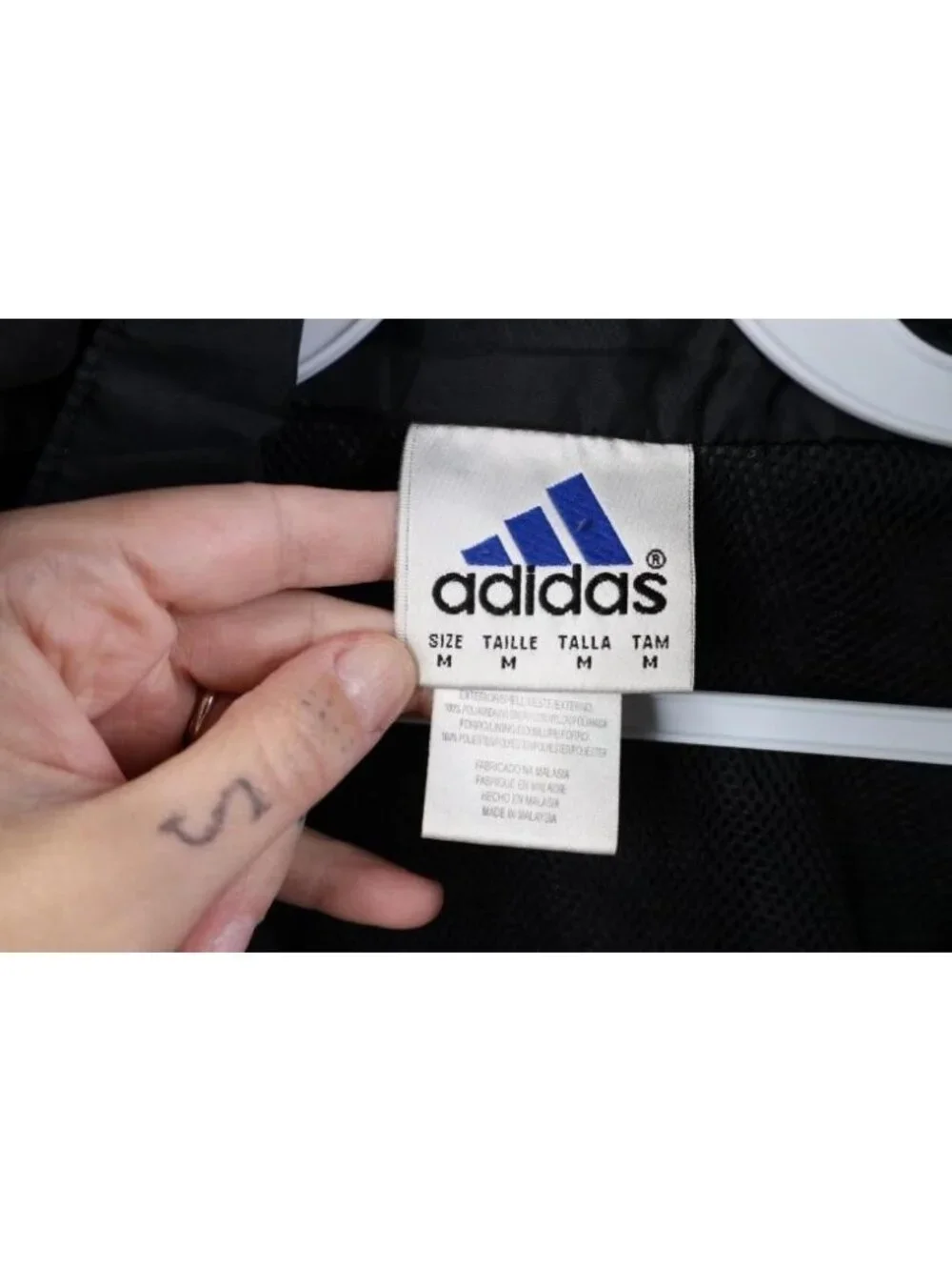 Vtg 90s Adidas Mens Medium Spell Out Hooded Full Zip Windbreaker Jacket Black